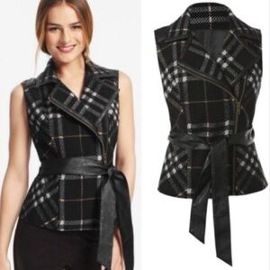 Cabi Black Plaid Moto Vest with Belt